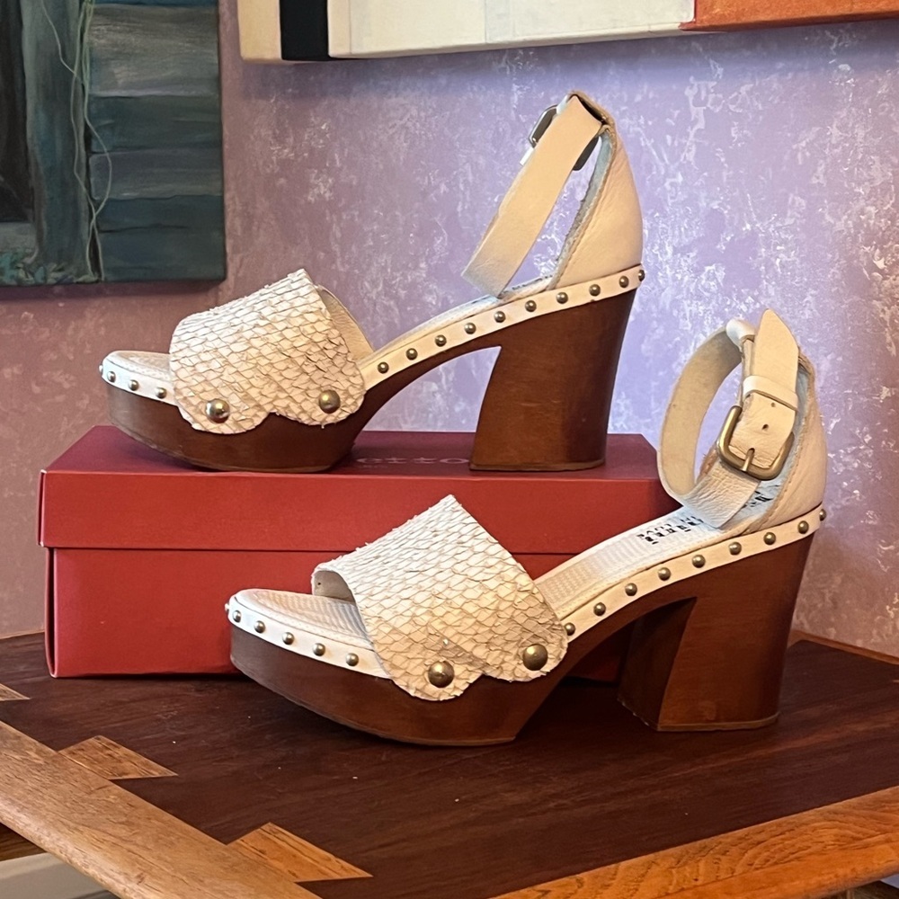 Felmini Python Leather Platform Clogs With Wooden… - image 1